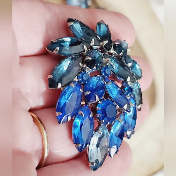 Vtg Juliana blue demi Parure brooch earrings clip on Stunning set ombre 50's 60' - Picture 13 of 16